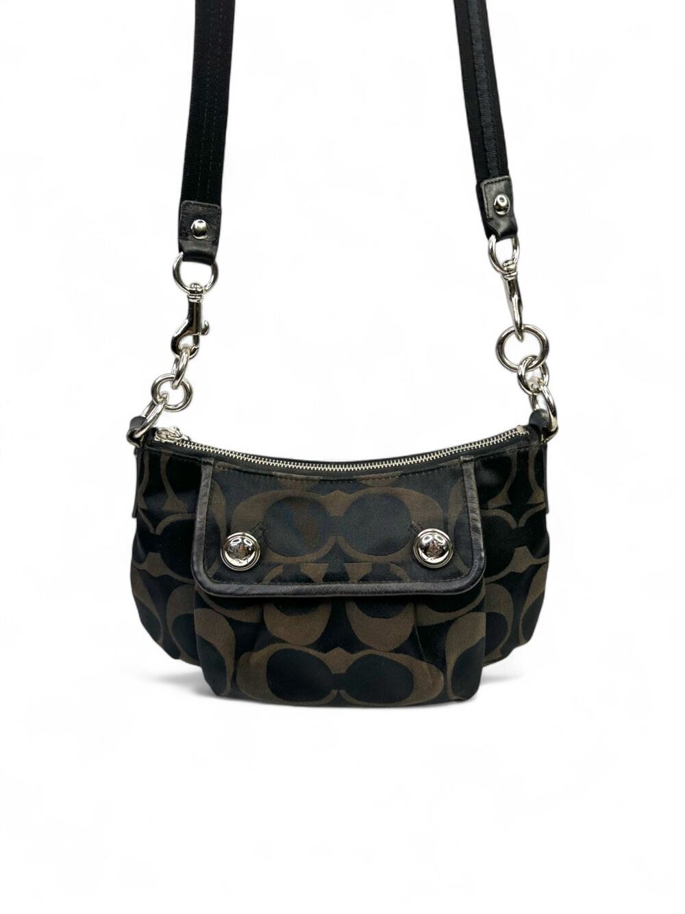 Vintage Coach Poppy Groovy Black Signature Satin Convertible Shoulder Bag